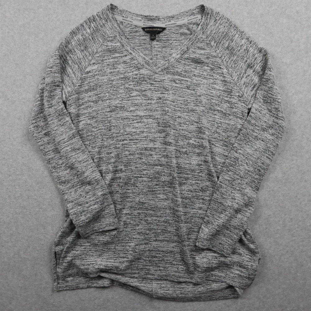 Banana Republic Sweater Womens‎ Small Pullover V-Neck Heather Gray Long Sleeve